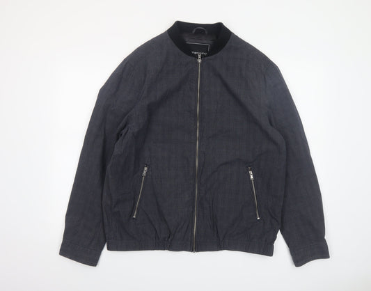 Red Herring Men's Grey Cotton Bomber Jacket Size L Casual Zip Twill