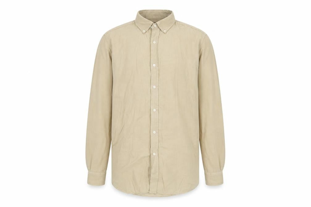 Massimo Dutti Men's Beige Cotton Long Sleeve Button-Up Shirt M