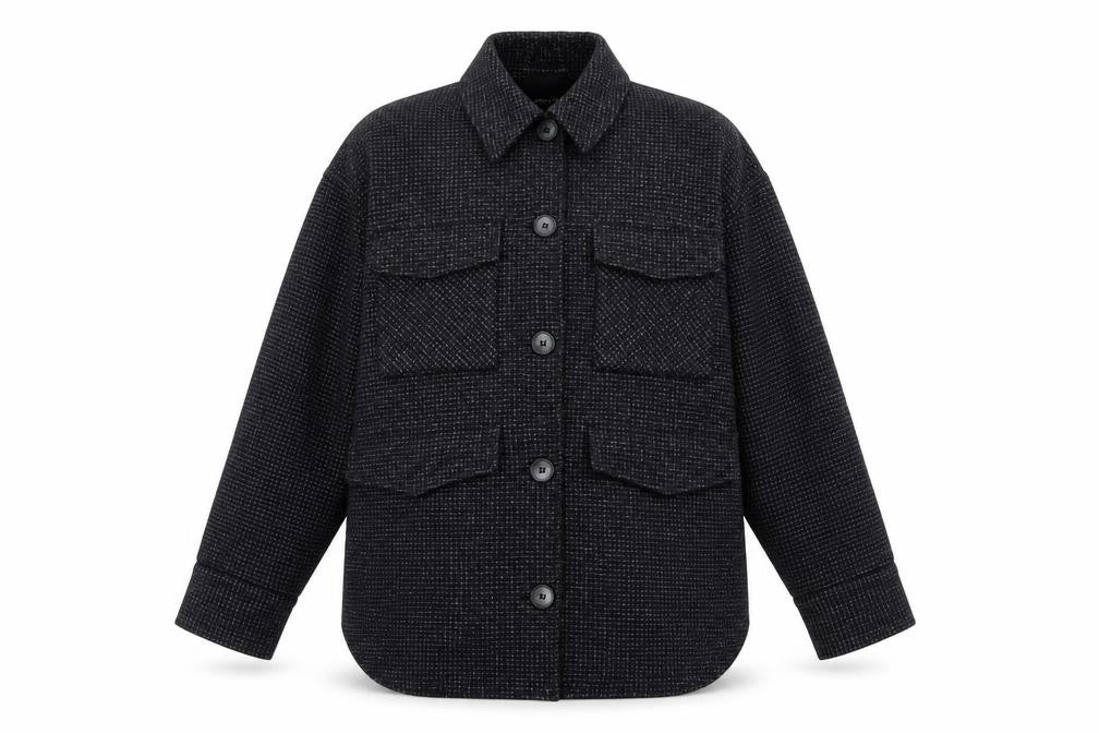 Monki Womens Black Wool Blend Shacket Jacket Size S Classic Relaxed Style