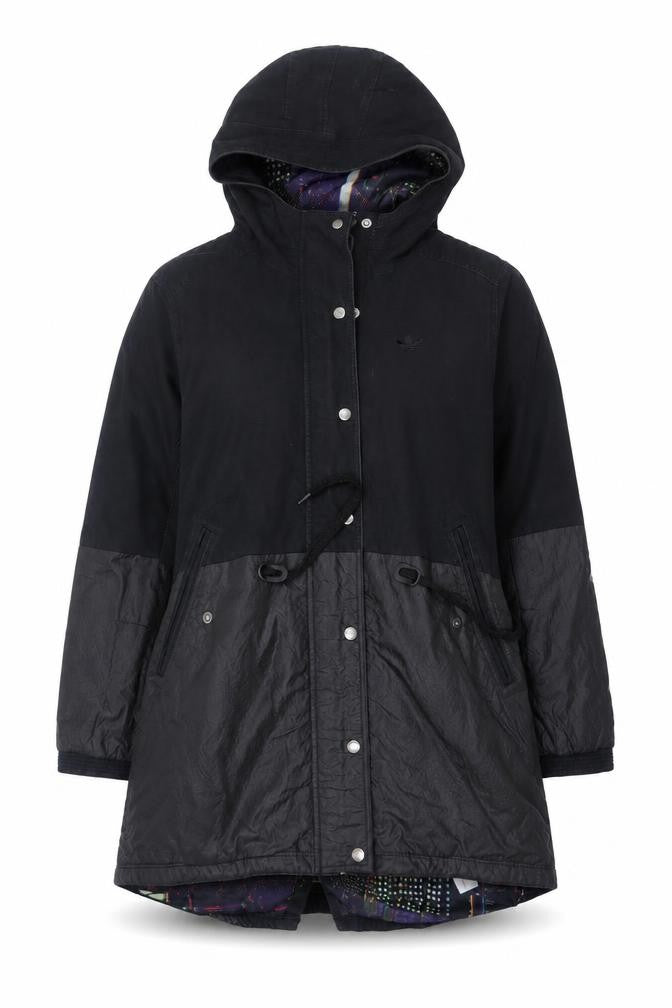 adidas Women Black Parka Jacket Size 14 Hooded Lined Zip