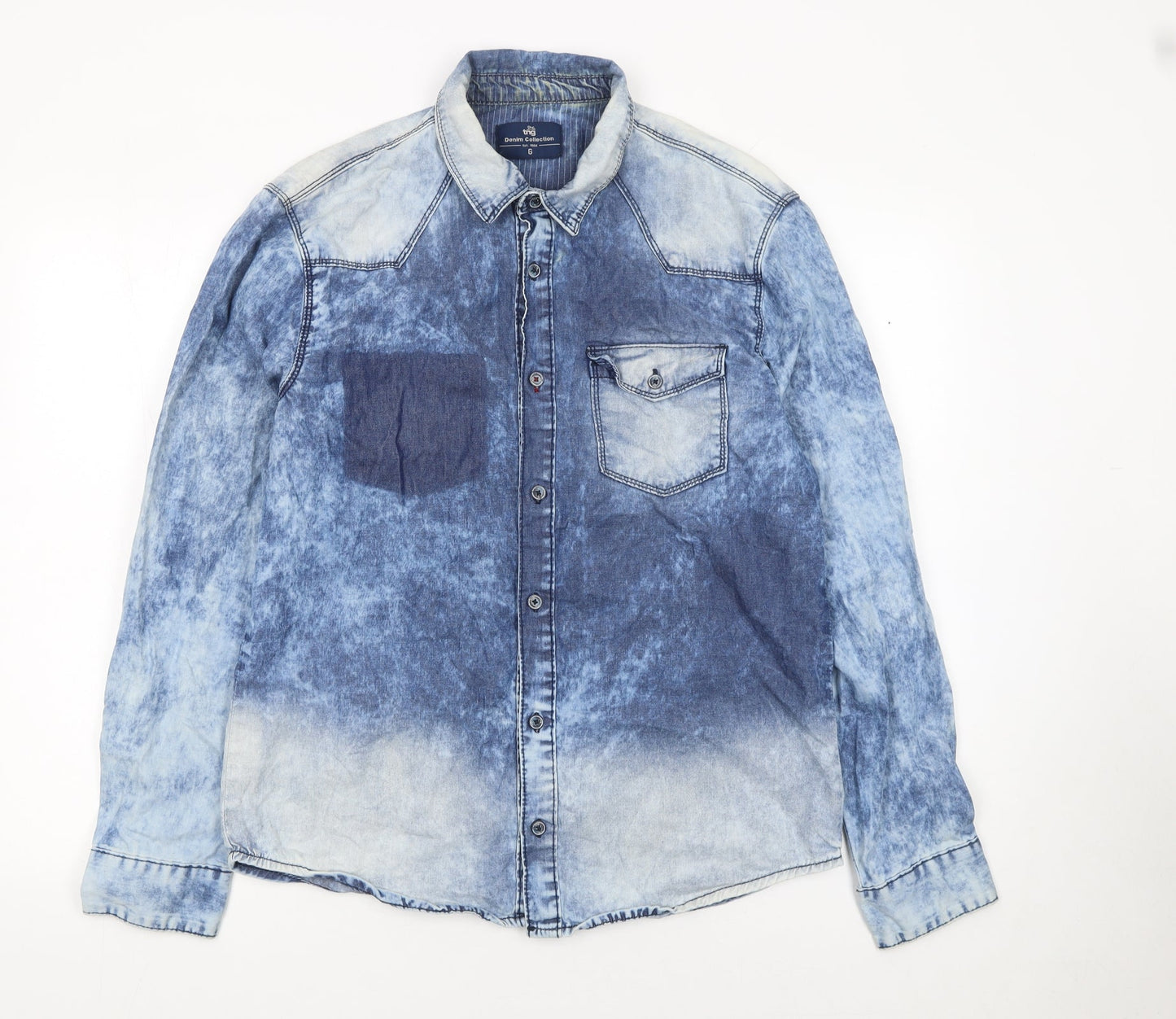 TNG Women Blue Denim Button-Up Long Sleeve Cotton Shirt M