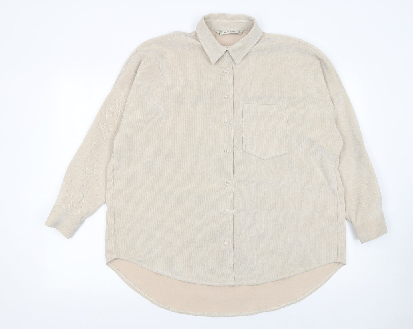 Zara Basic Women Beige Corduroy Button-Up Shirt Size 8