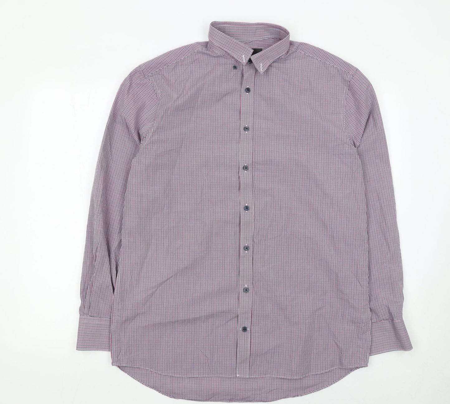 Marks and Spencer Men's Multicoloured Check Long Sleeve Button-Up Shirt Size 16 Regular