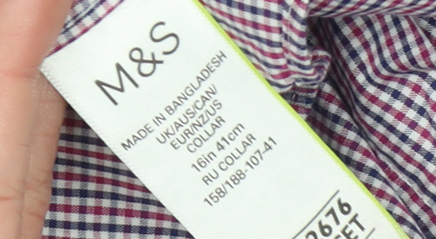 Marks and Spencer Men's Multicoloured Check Long Sleeve Button-Up Shirt Size 16 Regular