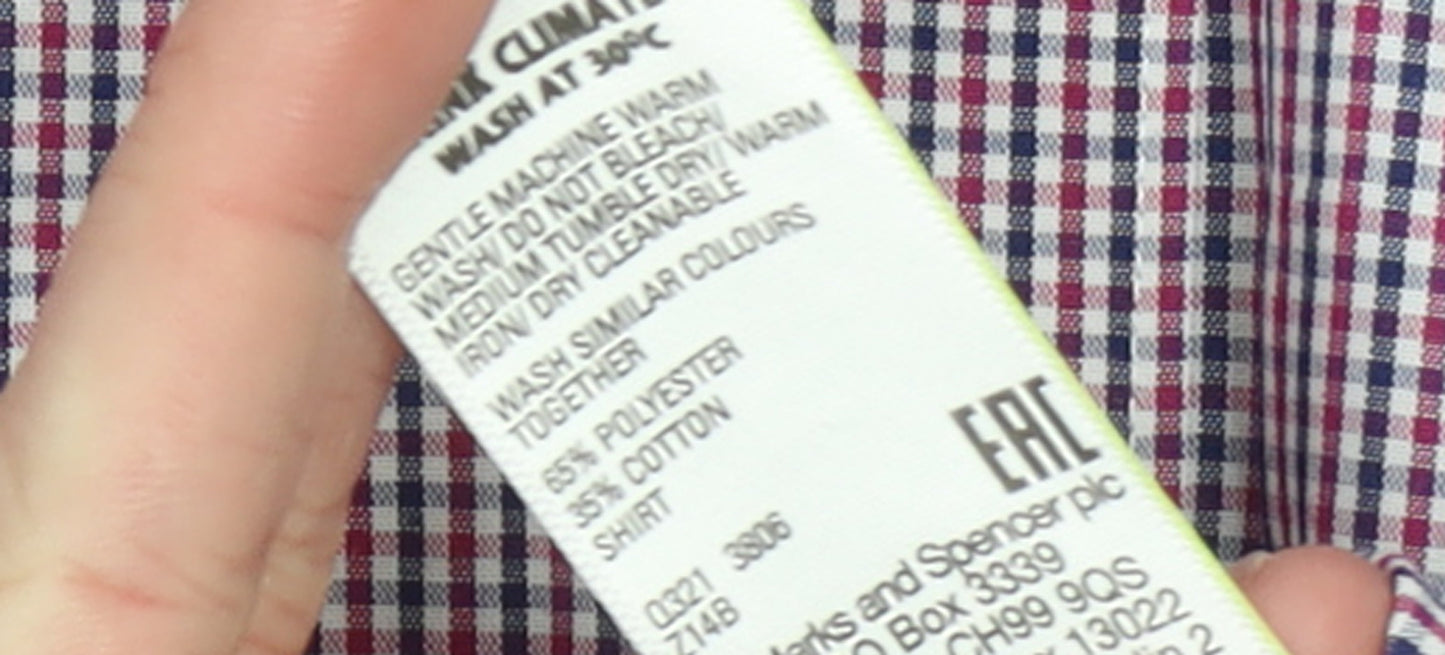 Marks and Spencer Men's Multicoloured Check Long Sleeve Button-Up Shirt Size 16 Regular