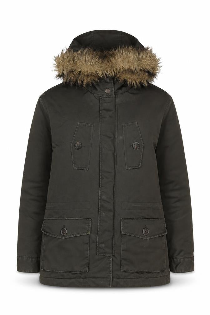 Springfield Womens Green Fur Trim Hooded Parka Jacket Size M