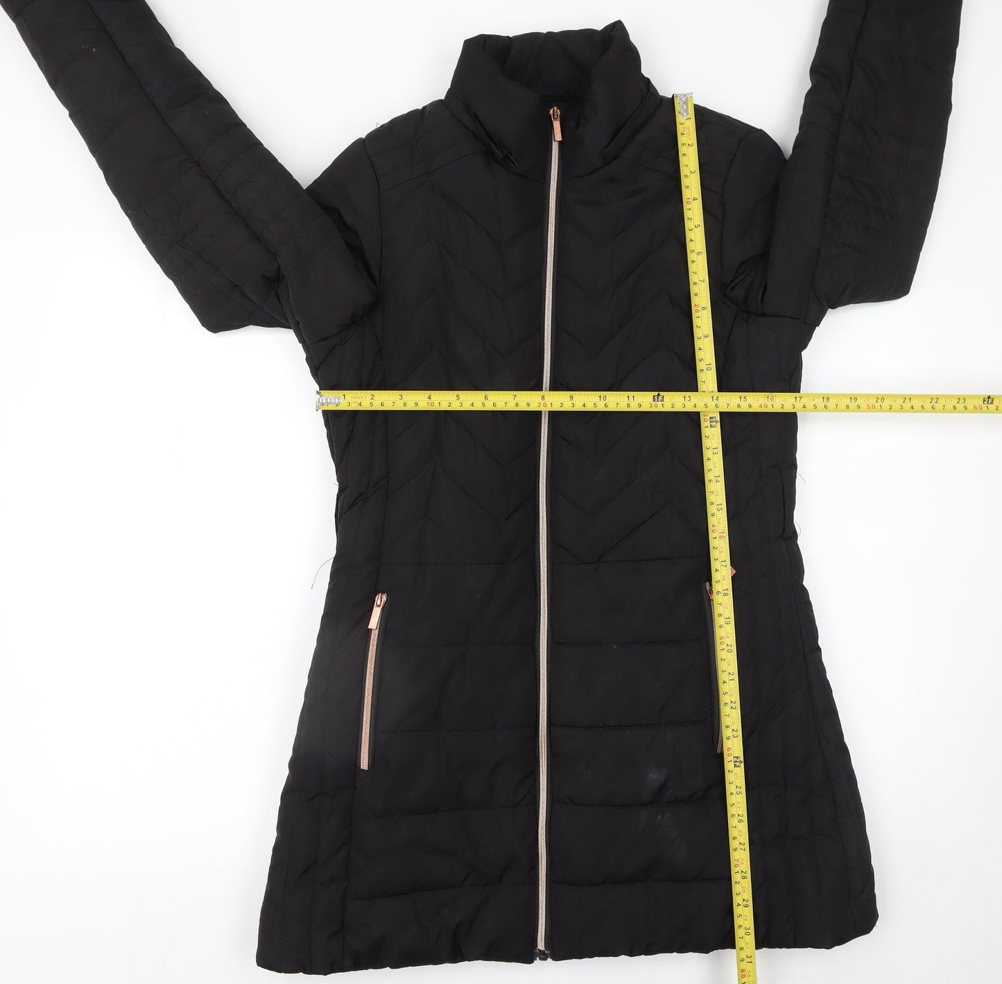 QED LDN Womens Black Mid-Length Puffer Jacket Size 8