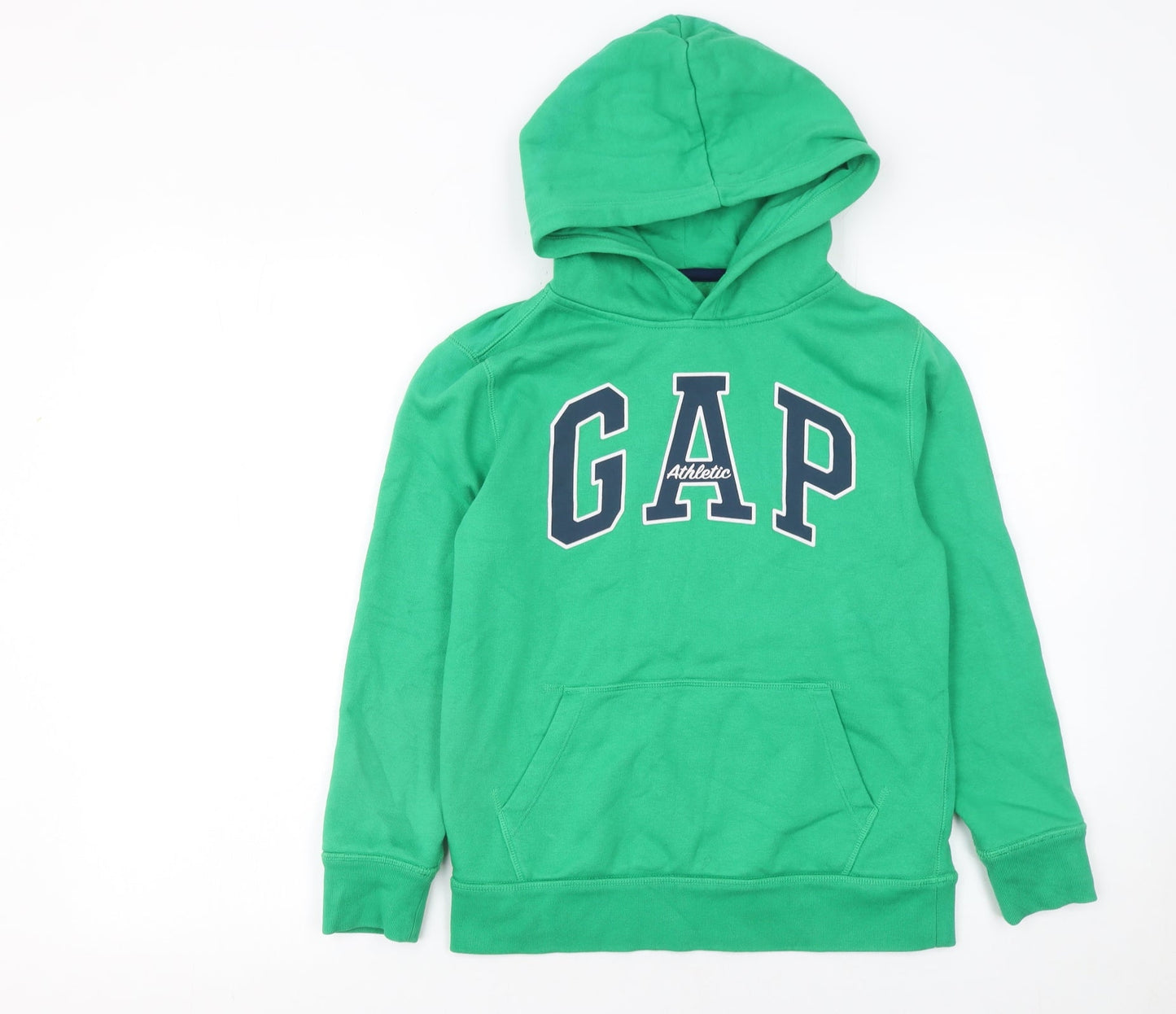 GAP Kids Boys Green Pullover Hoodie 10-11 Years Fleece Lined Logo Sweatshirt