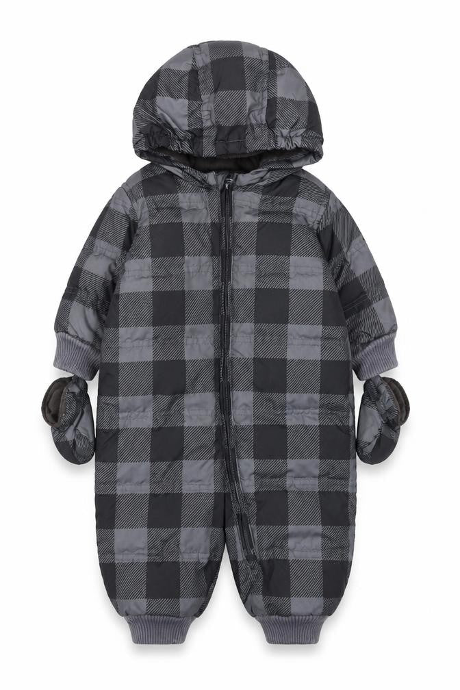 Baby Gap Unisex Baby Grey Check Puffer Snowsuit 6-12 Months Hooded Down Filled