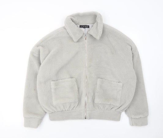 In The Style Womens Beige Full Zip Fleece Hoodie Size 8