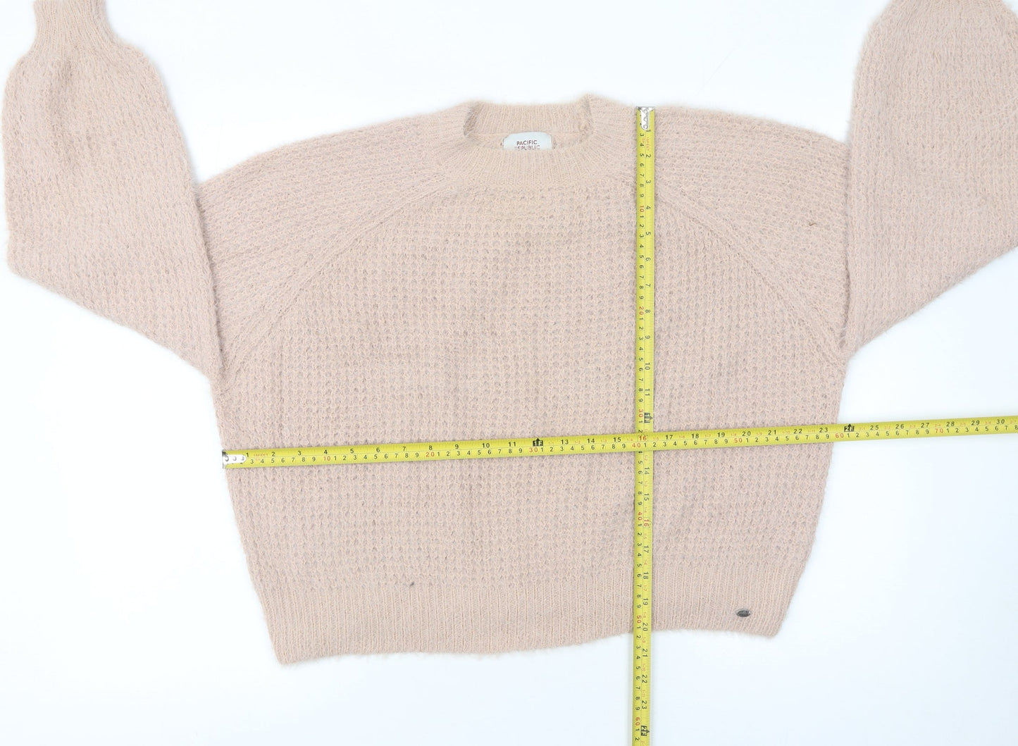 Pull & Bear Women’s Beige Waffle-Knit Crew Neck Jumper Size 8