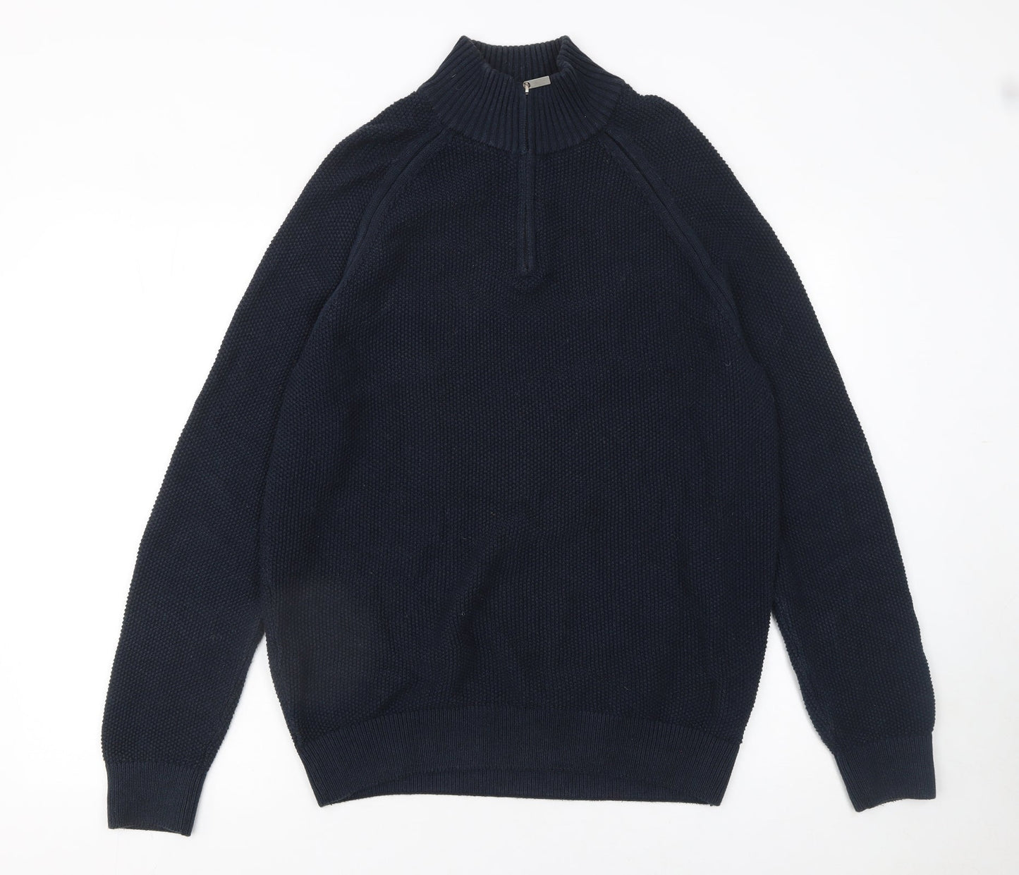 Springfield Men's Blue 1/4 Zip High Neck Cotton Jumper L