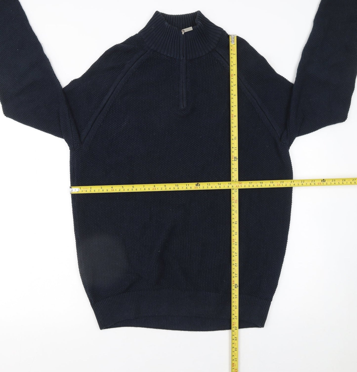 Springfield Men's Blue 1/4 Zip High Neck Cotton Jumper L