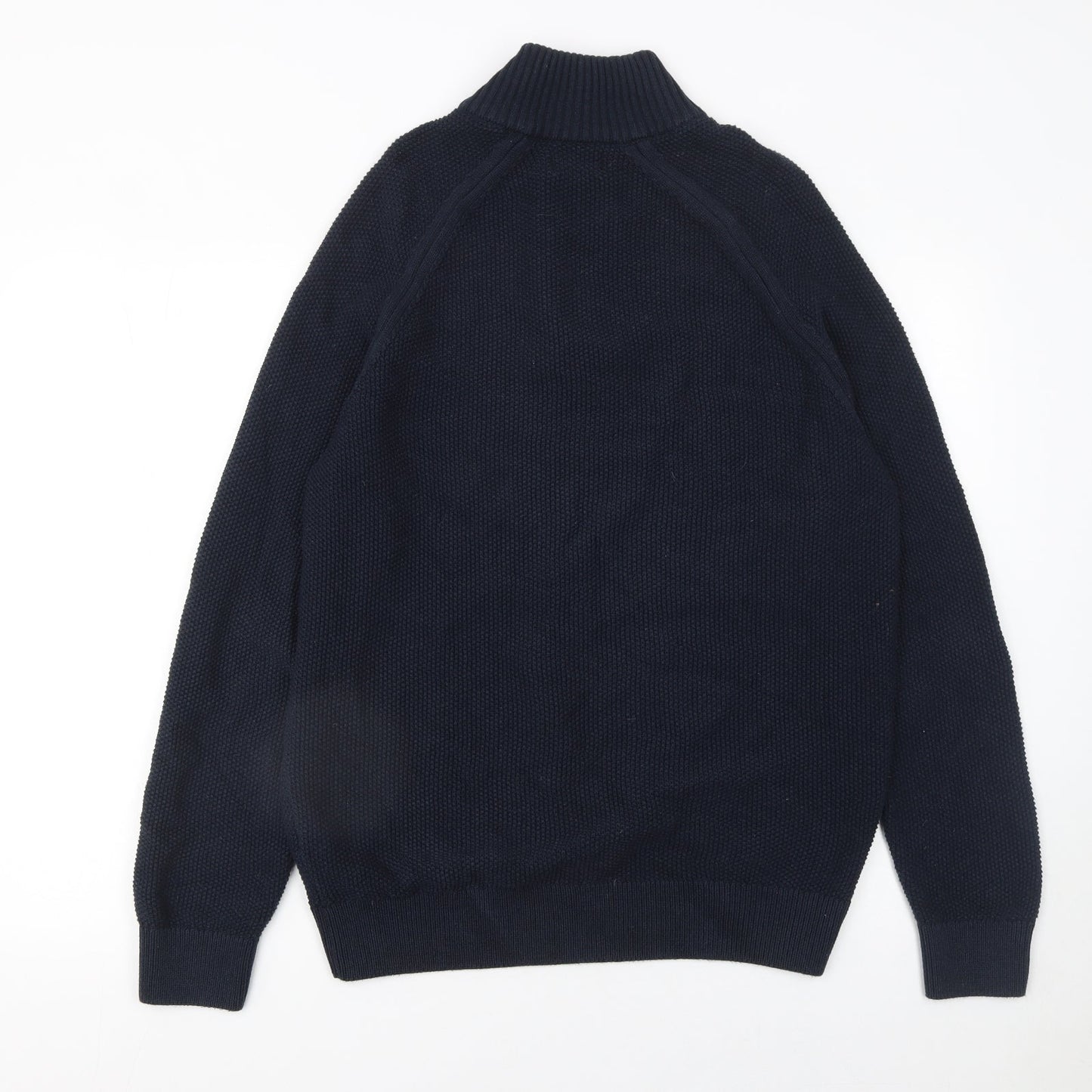 Springfield Men's Blue 1/4 Zip High Neck Cotton Jumper L