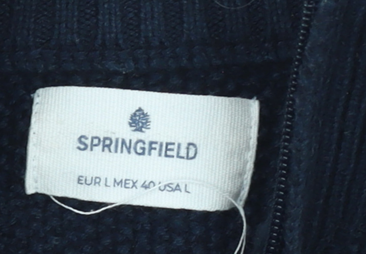 Springfield Men's Blue 1/4 Zip High Neck Cotton Jumper L