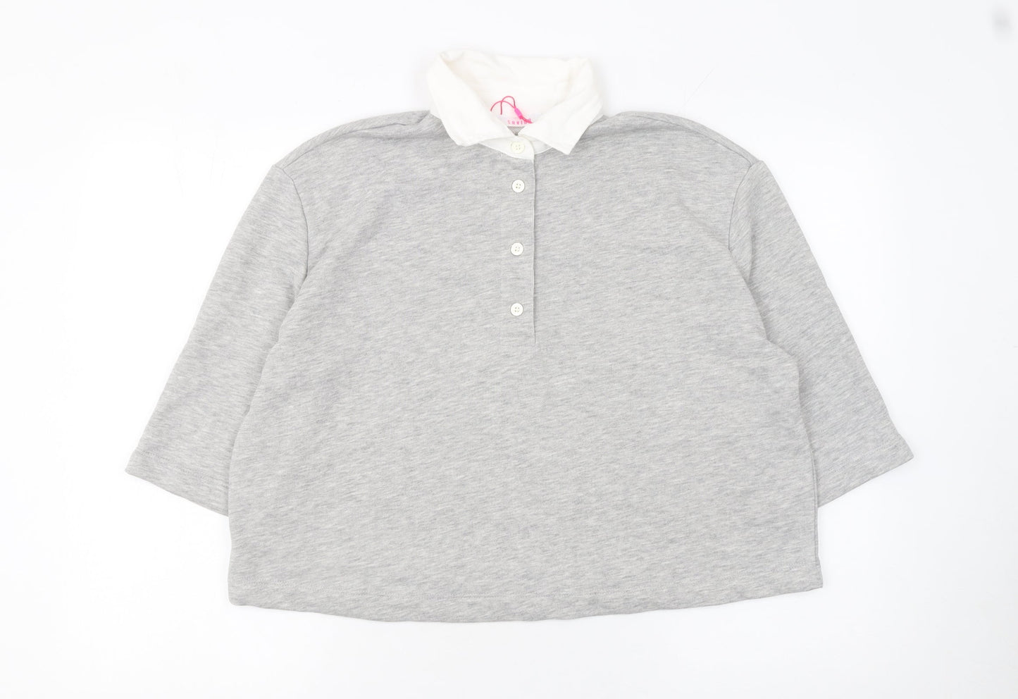 Savida Women Grey Cropped Polo Shirt Size 12 Cotton Blend