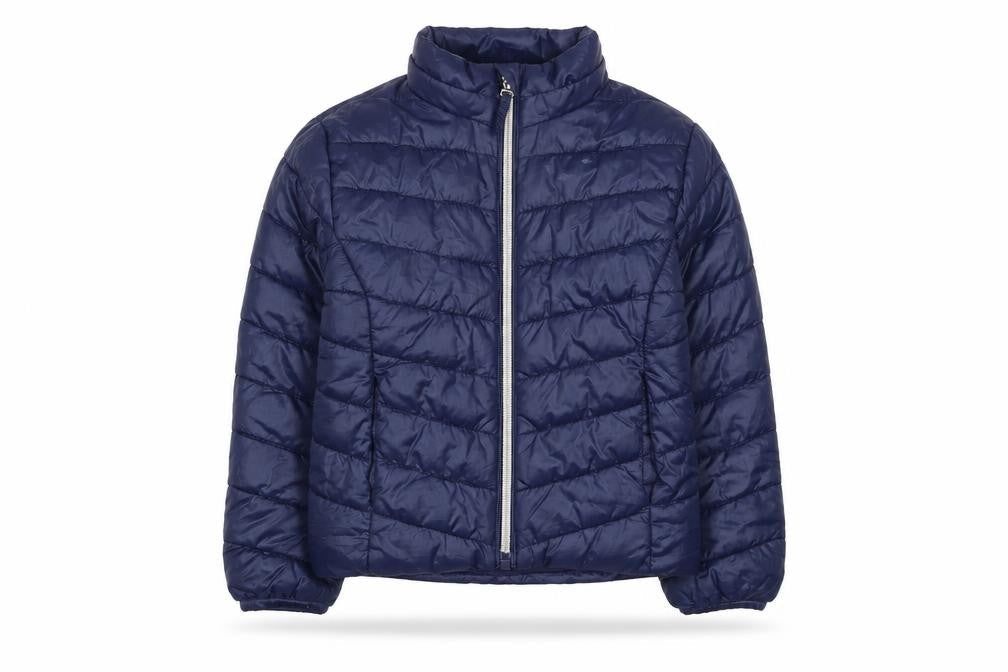 Front view of H&M girls’ blue puffer jacket 3-4 years lightweight quilted zip coat