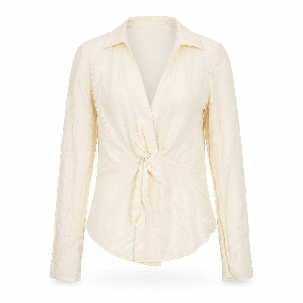 Topshop Women's Beige Wrap Long Sleeve Viscose Blouse Size 6
