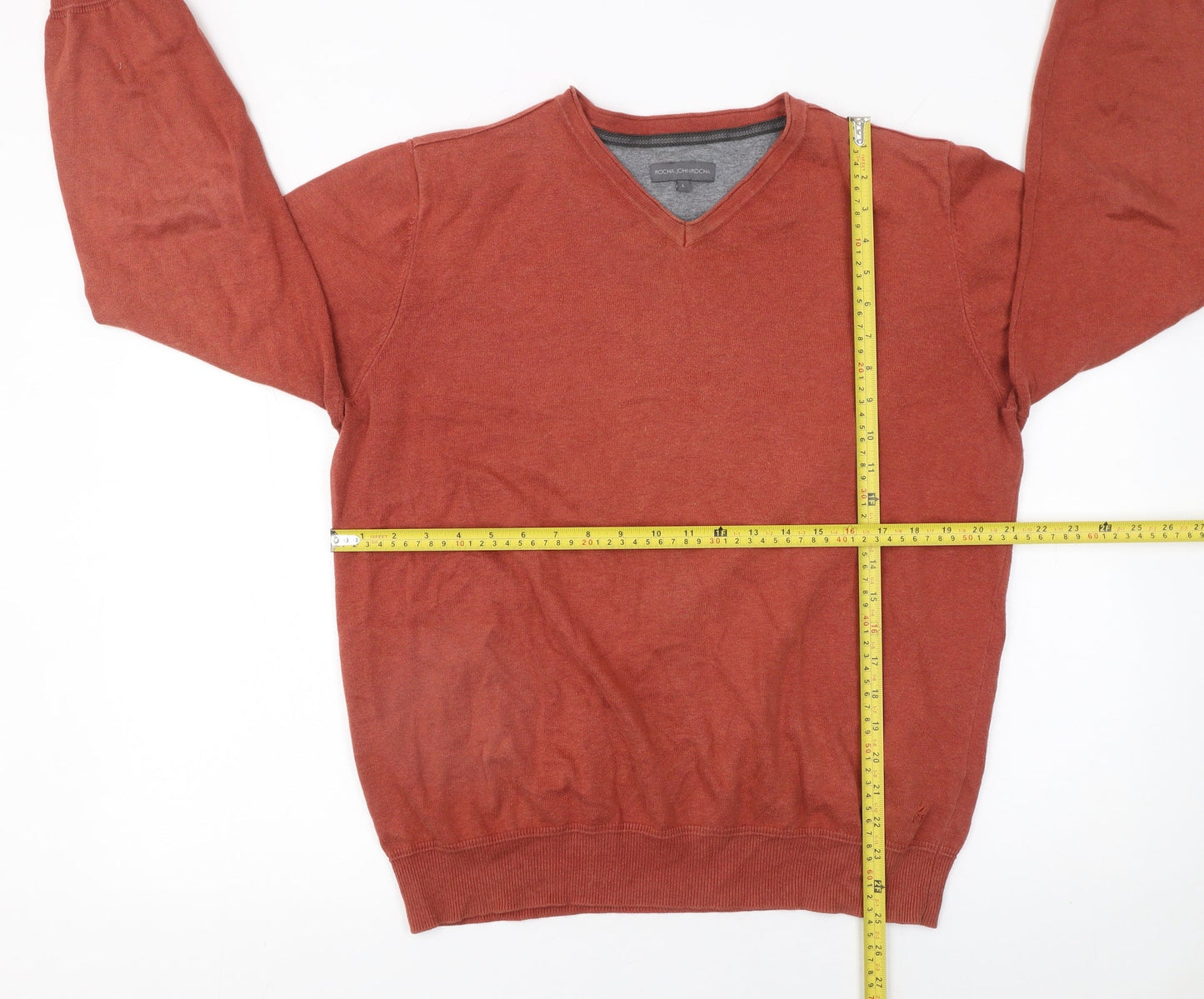 Rocha John Rocha Men’s Brown Cotton V-Neck Jumper Size L