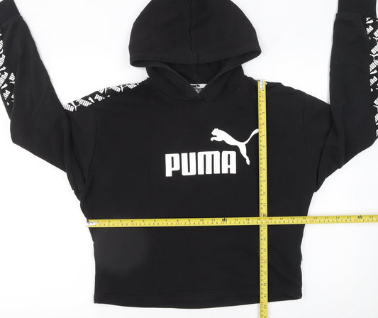 Puma Womens Black Small Pullover Hoodie with Logo Detail
