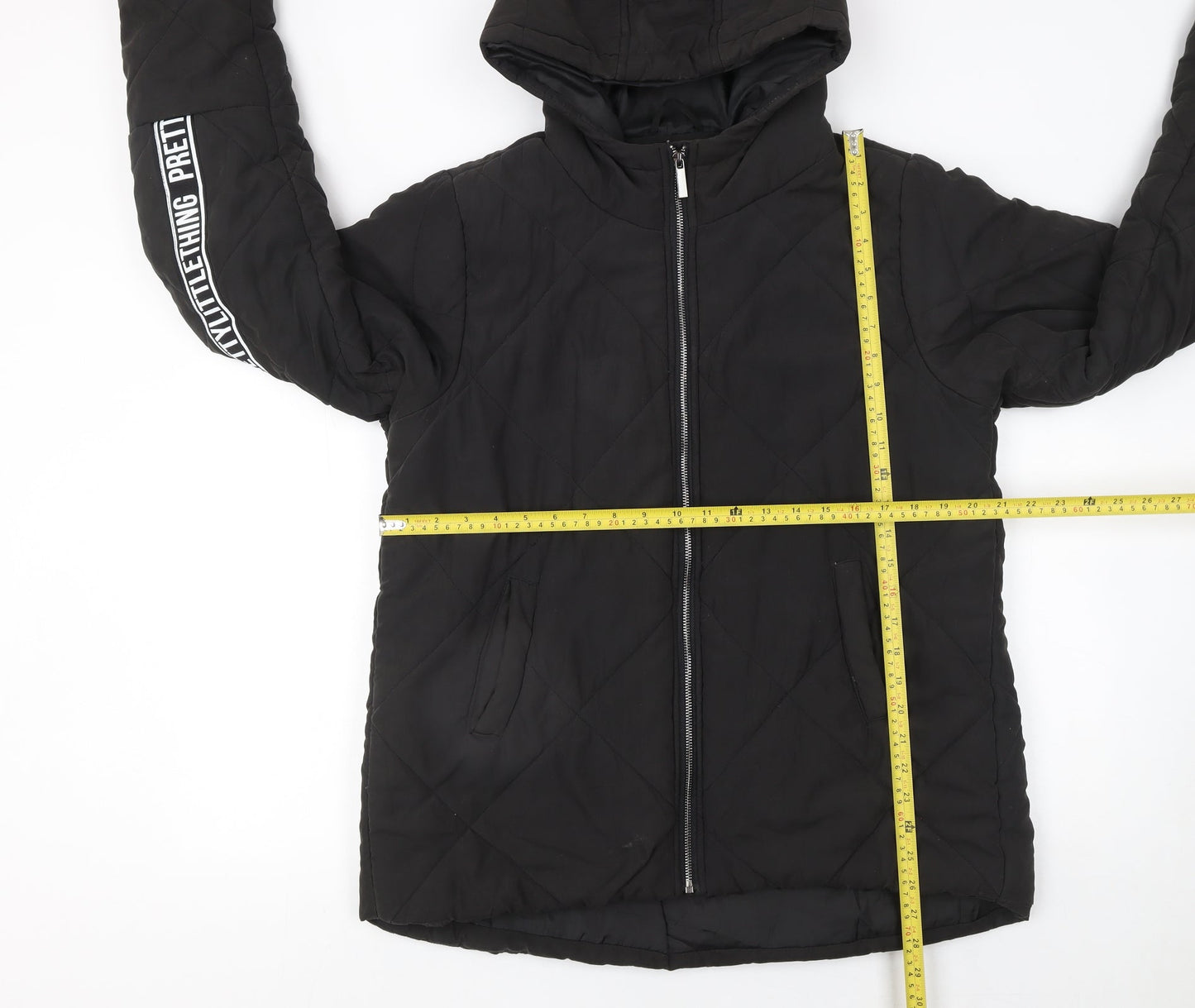 PrettyLittleThing Women Black Quilted Hooded Puffer Jacket Size 10