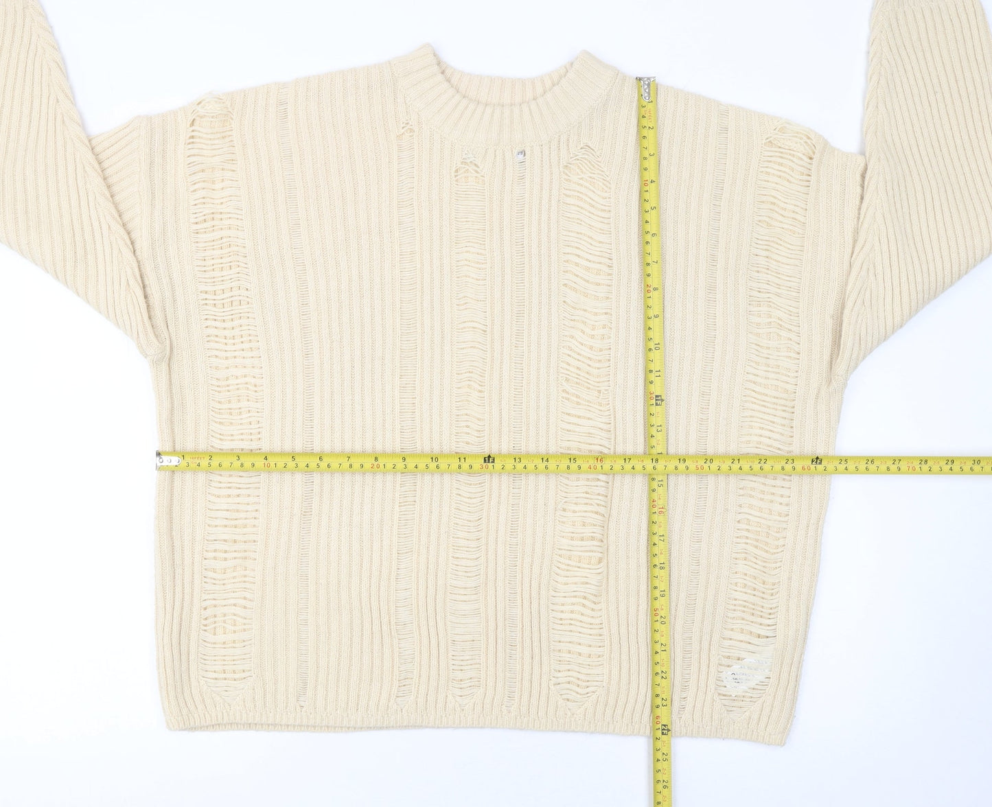 ASOS DESIGN Women Beige Size 16 Chunky Knit Crew Neck Jumper