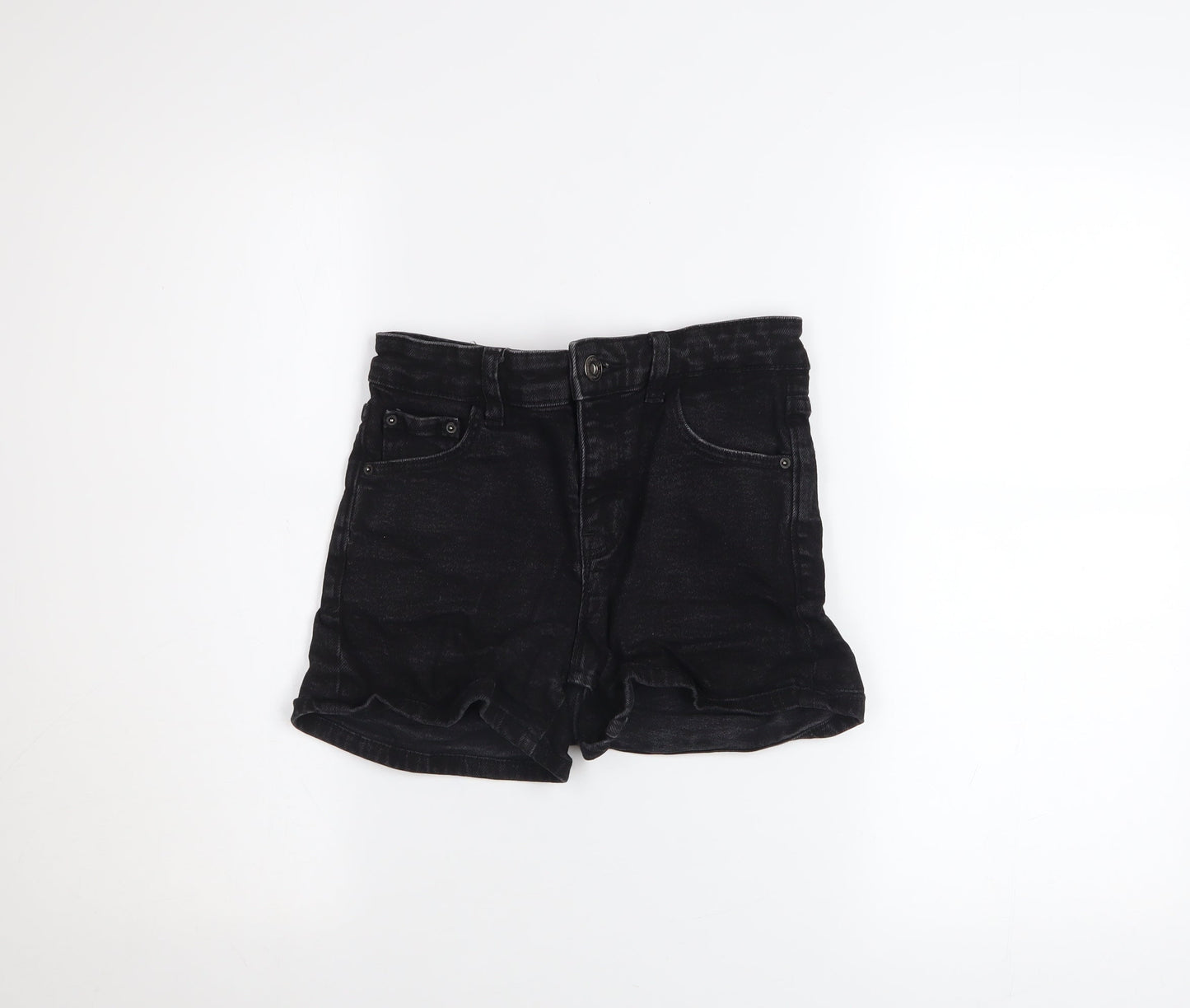 Pull & Bear Women Black Denim Hot Pants Shorts Size 6 Slim Fit