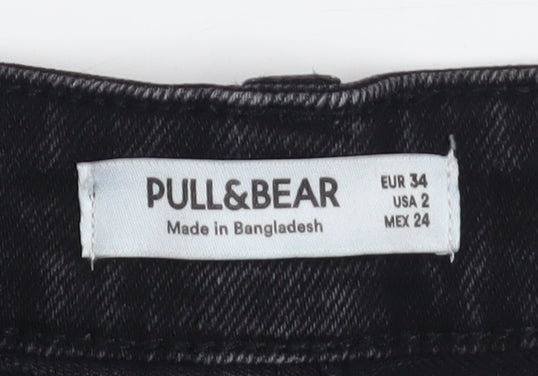Pull & Bear Women Black Denim Hot Pants Shorts Size 6 Slim Fit
