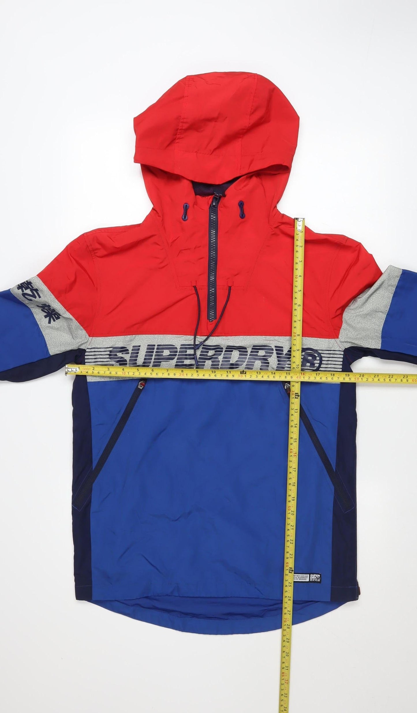 Superdry Men's Red Blue XS Windbreaker Hooded Lightweight Jacket
