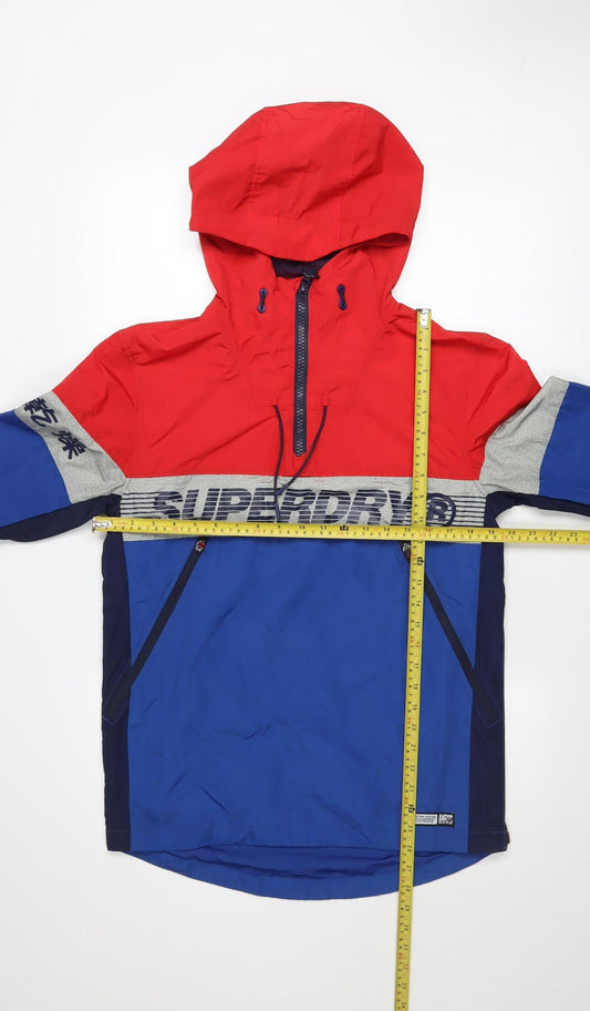 Superdry Men's Red Blue XS Windbreaker Hooded Lightweight Jacket