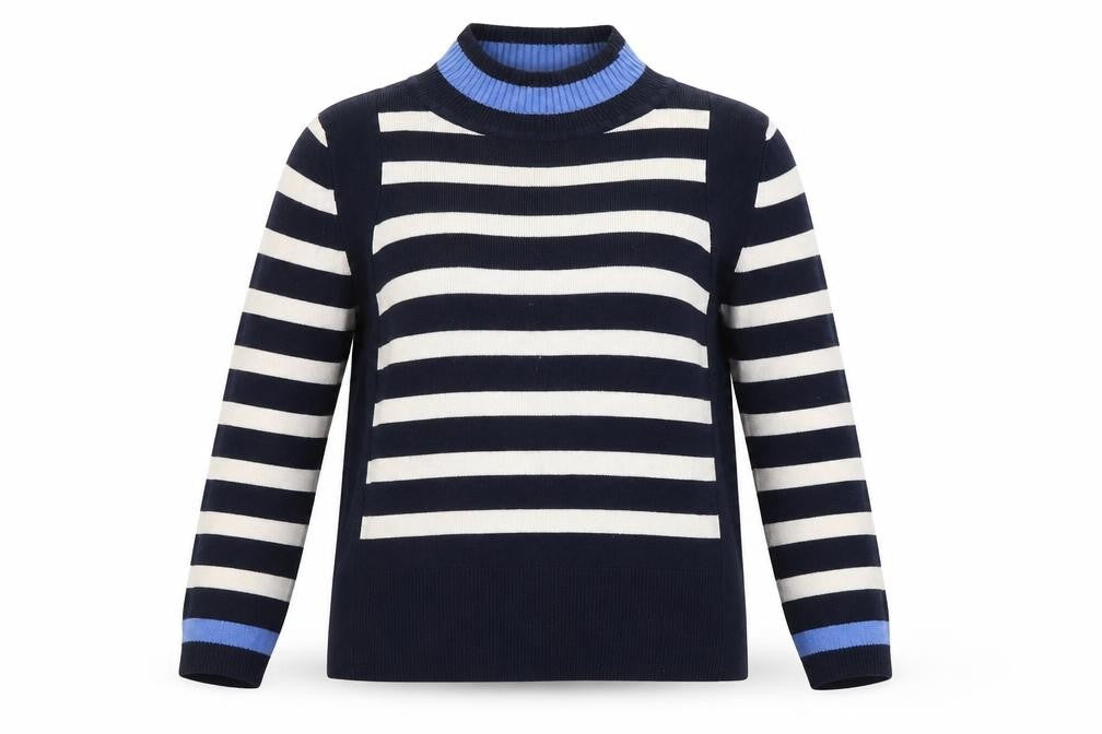 Marks and Spencer Women's Blue Striped Mock Neck Jumper Size 10