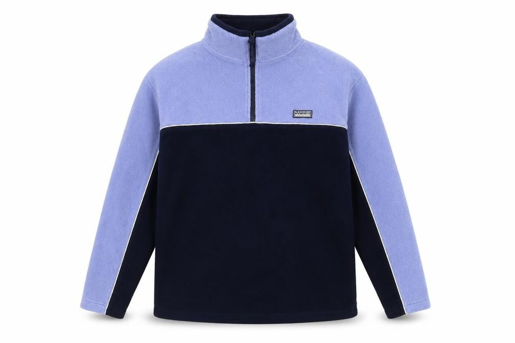 Front view of Maine New England women’s blue fleece 1/2 zip pullover sweatshirt, size UK 12