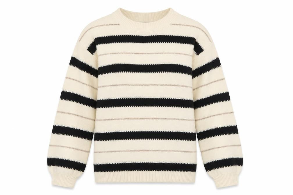 Marks and Spencer Women’s Beige Striped Crew Neck Knit Jumper Size S