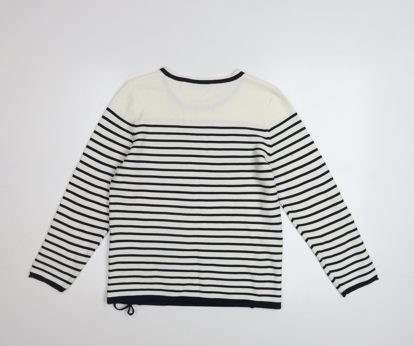 Rabe Women’s White Striped Graphic Knit Jumper Size 8