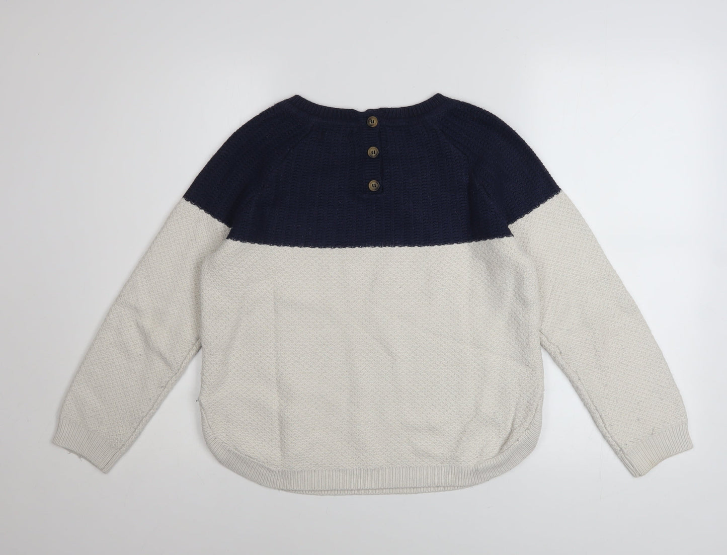 Fat Face Women Blue Ivory Crew Neck Long Sleeve Pullover Jumper Size 8