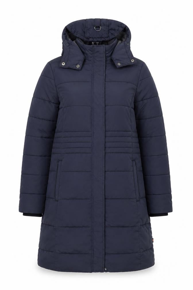White Stuff Women Blue Long Hooded Puffer Coat Size 12