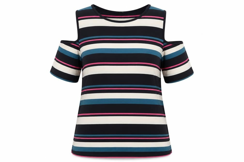Dorothy Perkins Women’s Multicoloured Striped Cold Shoulder T-Shirt UK 16