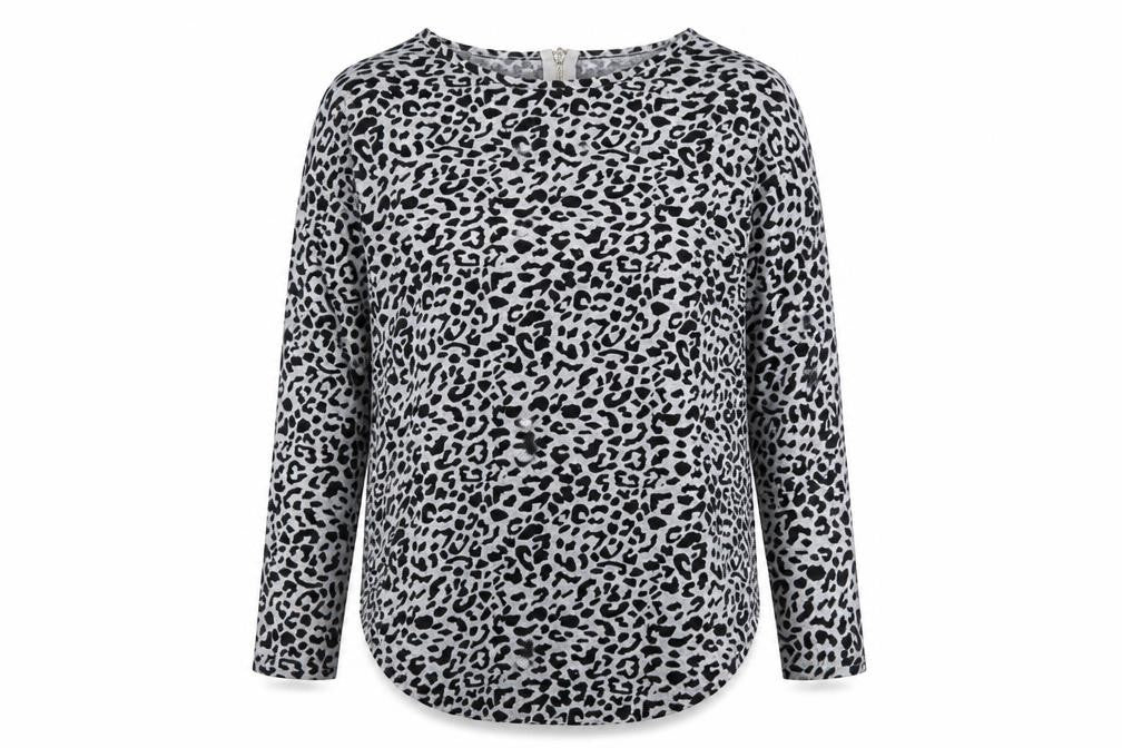 QED London Women's Grey Animal Print Long Sleeve Sweatshirt UK S