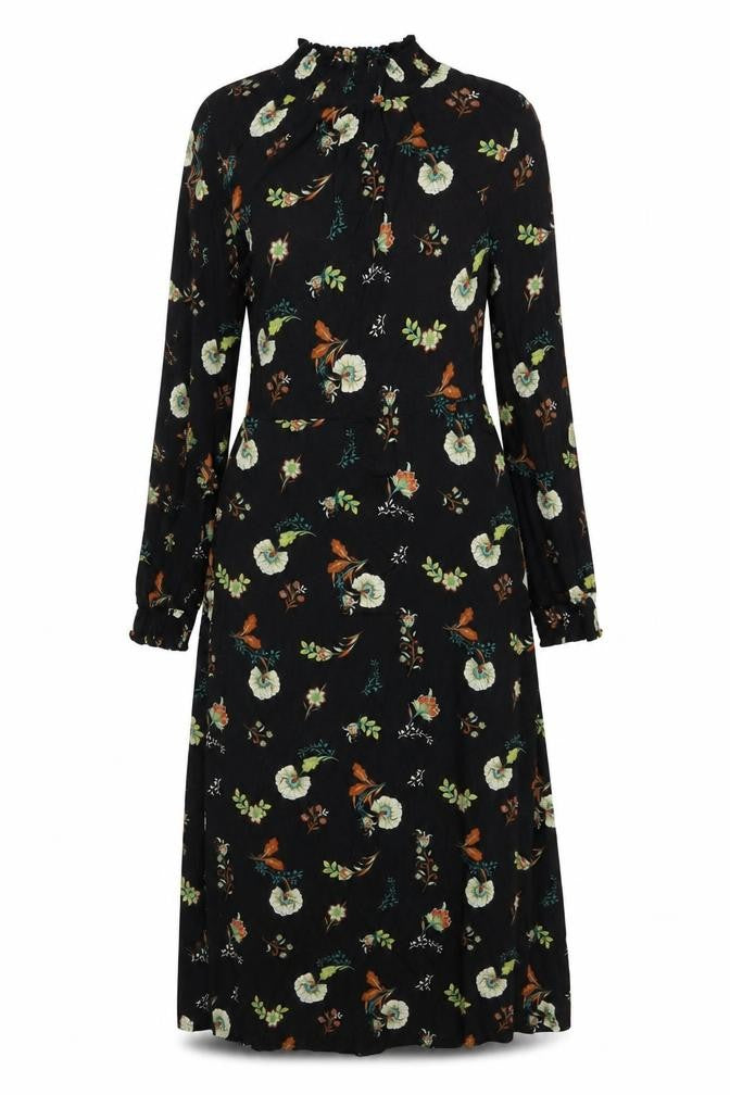 Warehouse Women Black Floral Fit & Flare Midi Dress Size 10