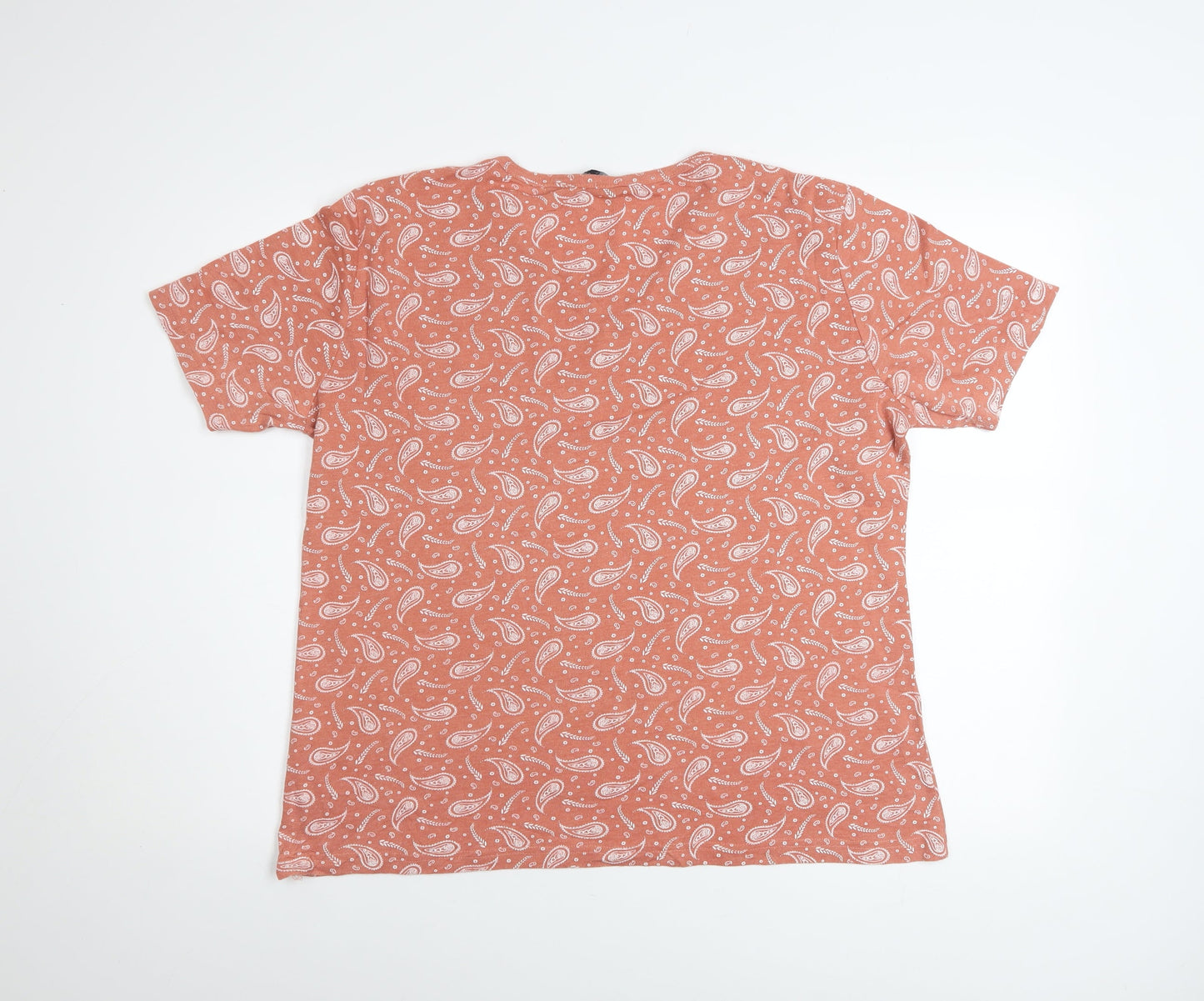 Isle Essentials Women's Orange Paisley Cotton V-Neck T-Shirt Size L
