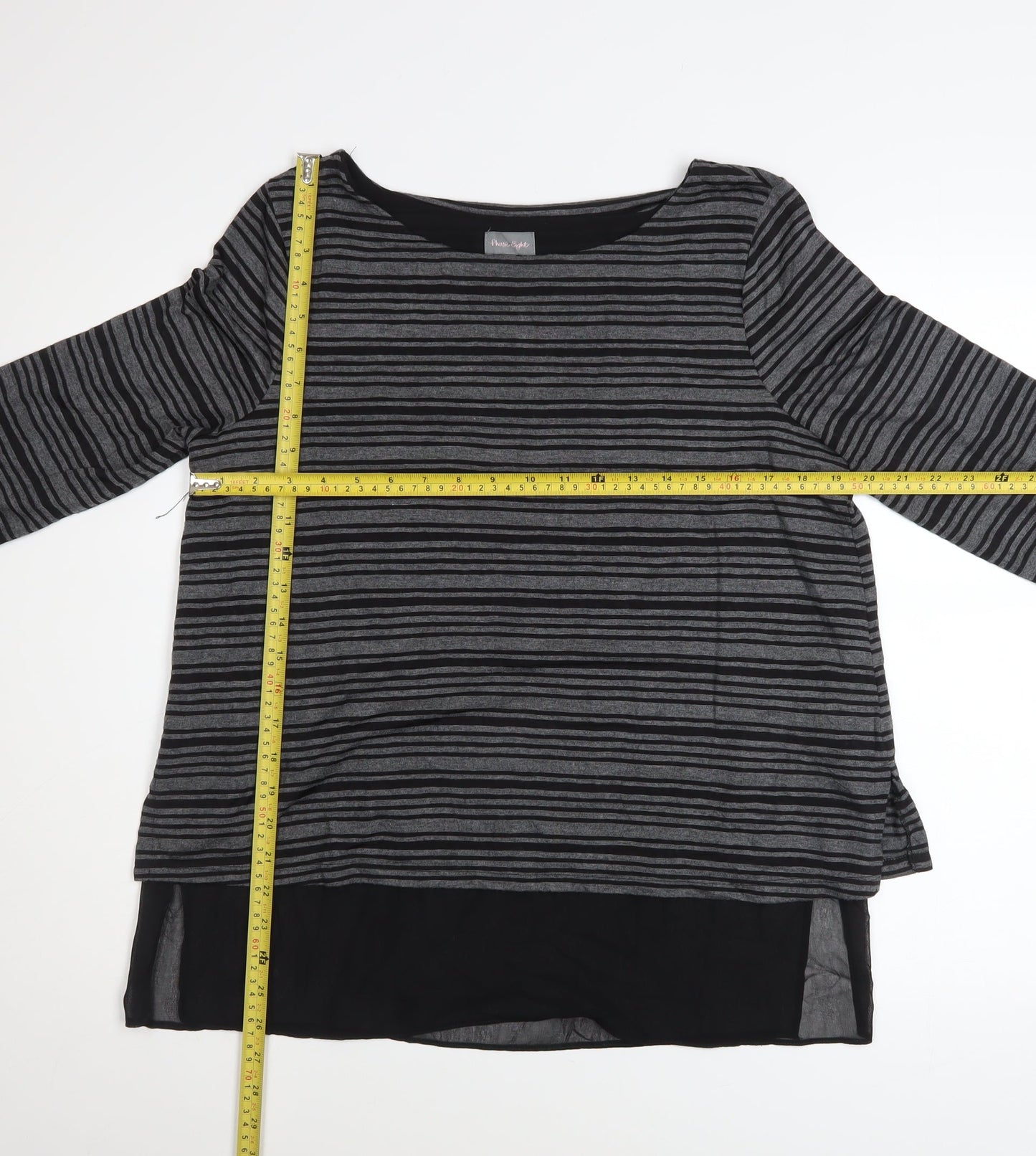 Phase Eight Women's Grey Striped Tunic Top Size 14 3/4 Sleeve Boat Neck