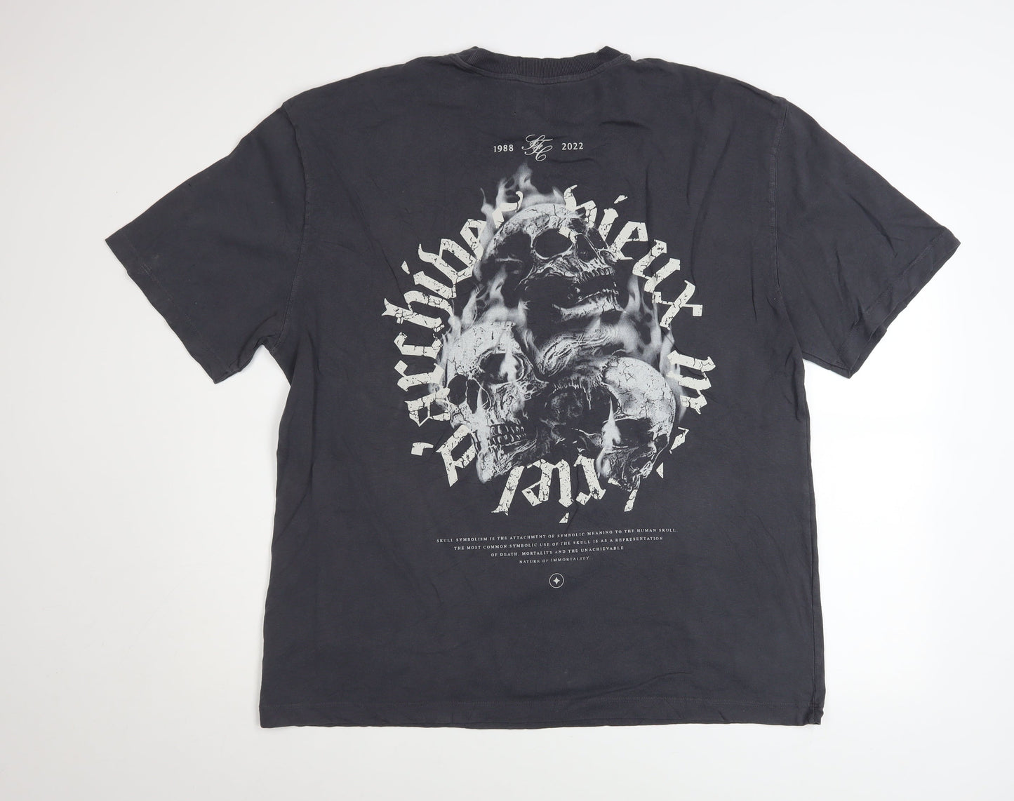 River Island Men’s Black Skull Graphic Short Sleeve Cotton T-Shirt L