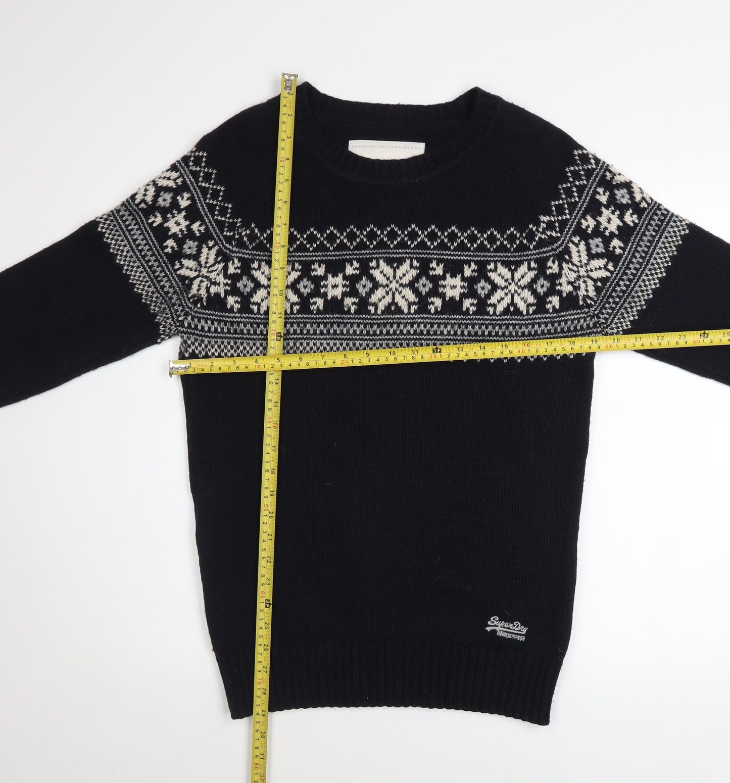 Superdry Mens Black Fair Isle Nordic Knit Jumper M Winter Pullover