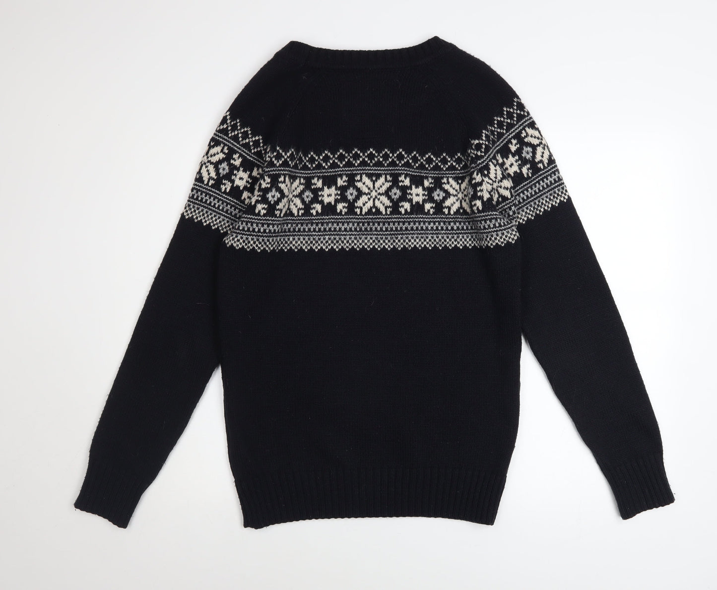 Superdry Mens Black Fair Isle Nordic Knit Jumper M Winter Pullover