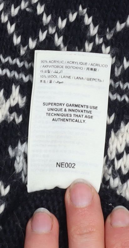 Superdry Mens Black Fair Isle Nordic Knit Jumper M Winter Pullover