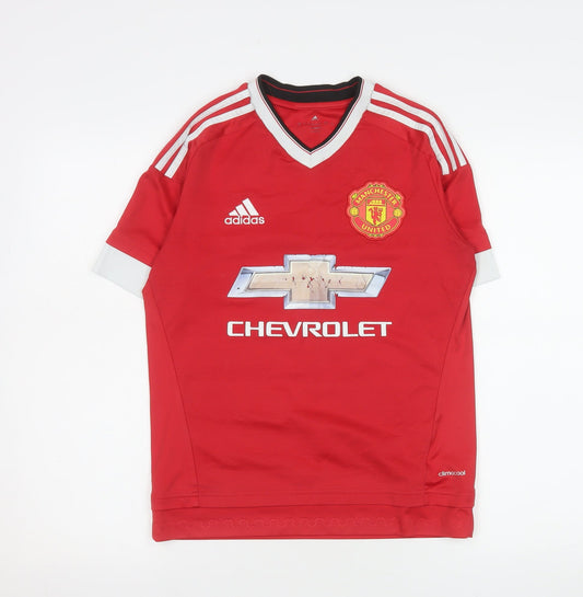 Adidas Manchester United Red Teens 13 Short Sleeve V-Neck Football T-Shirt