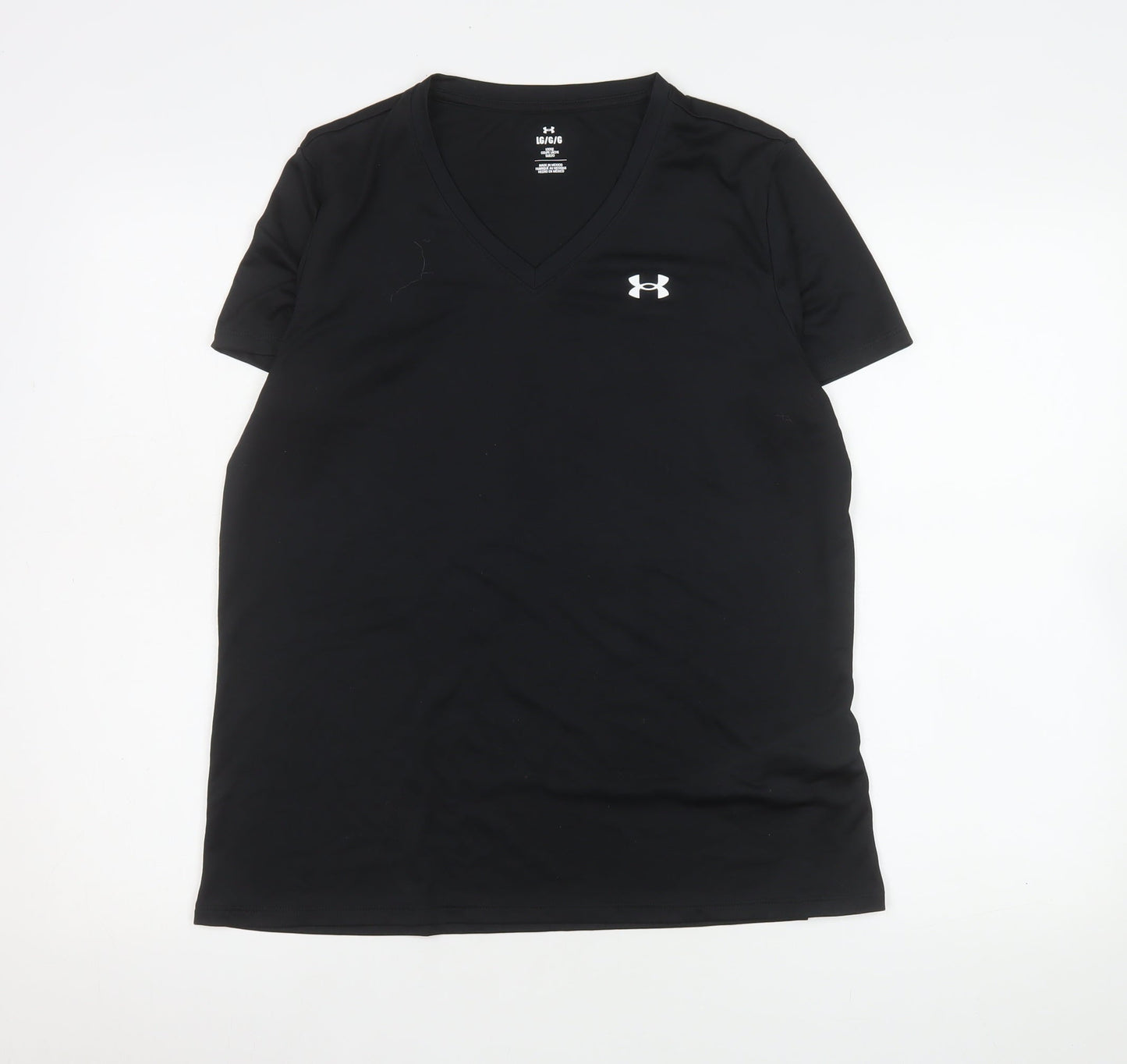 Under Armour Womens Black V-Neck Relaxed Fit Active T-Shirt Size L