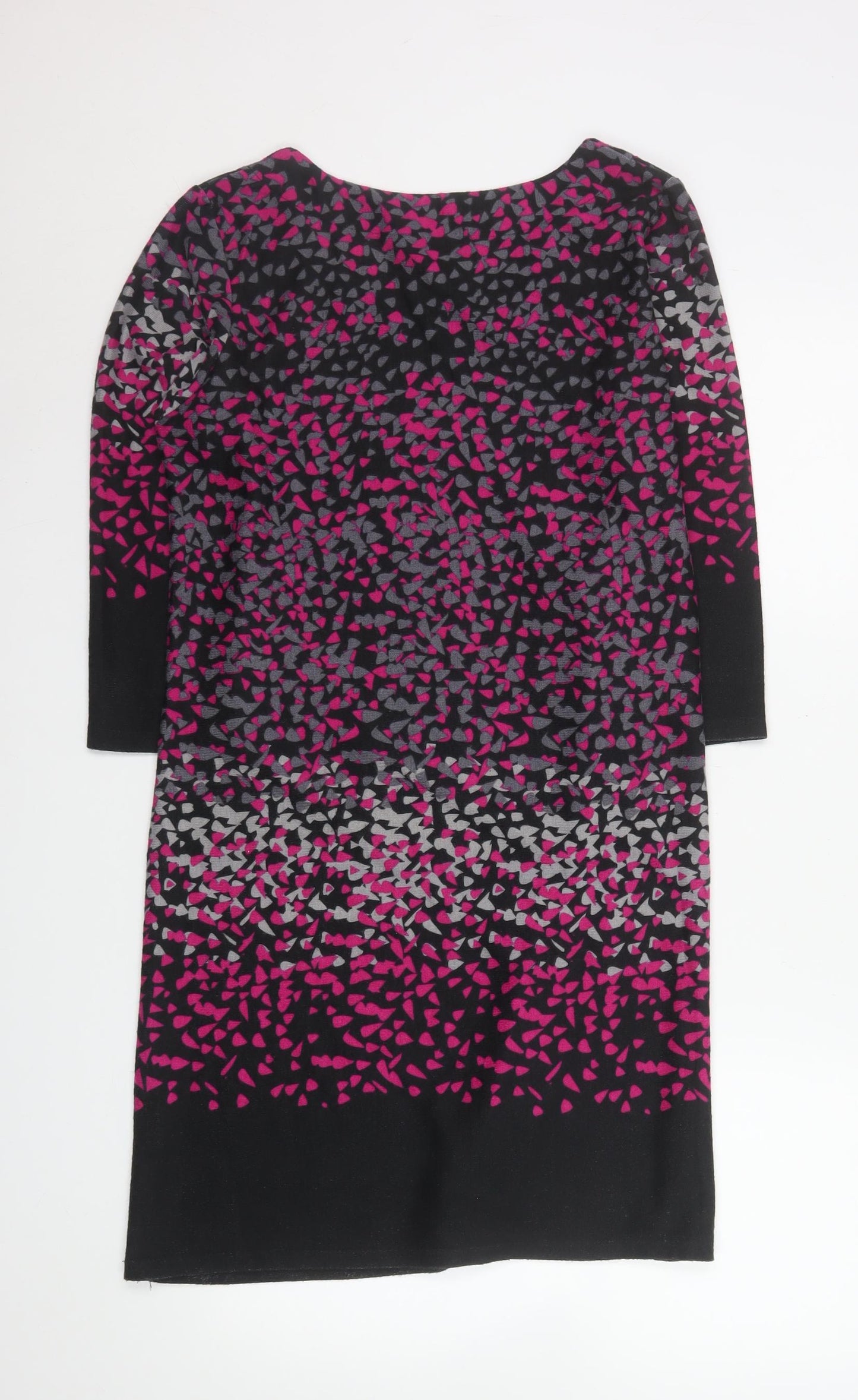 Epilogue Women's Black Pink Geometric Shift Dress Size 12 3/4 Sleeve