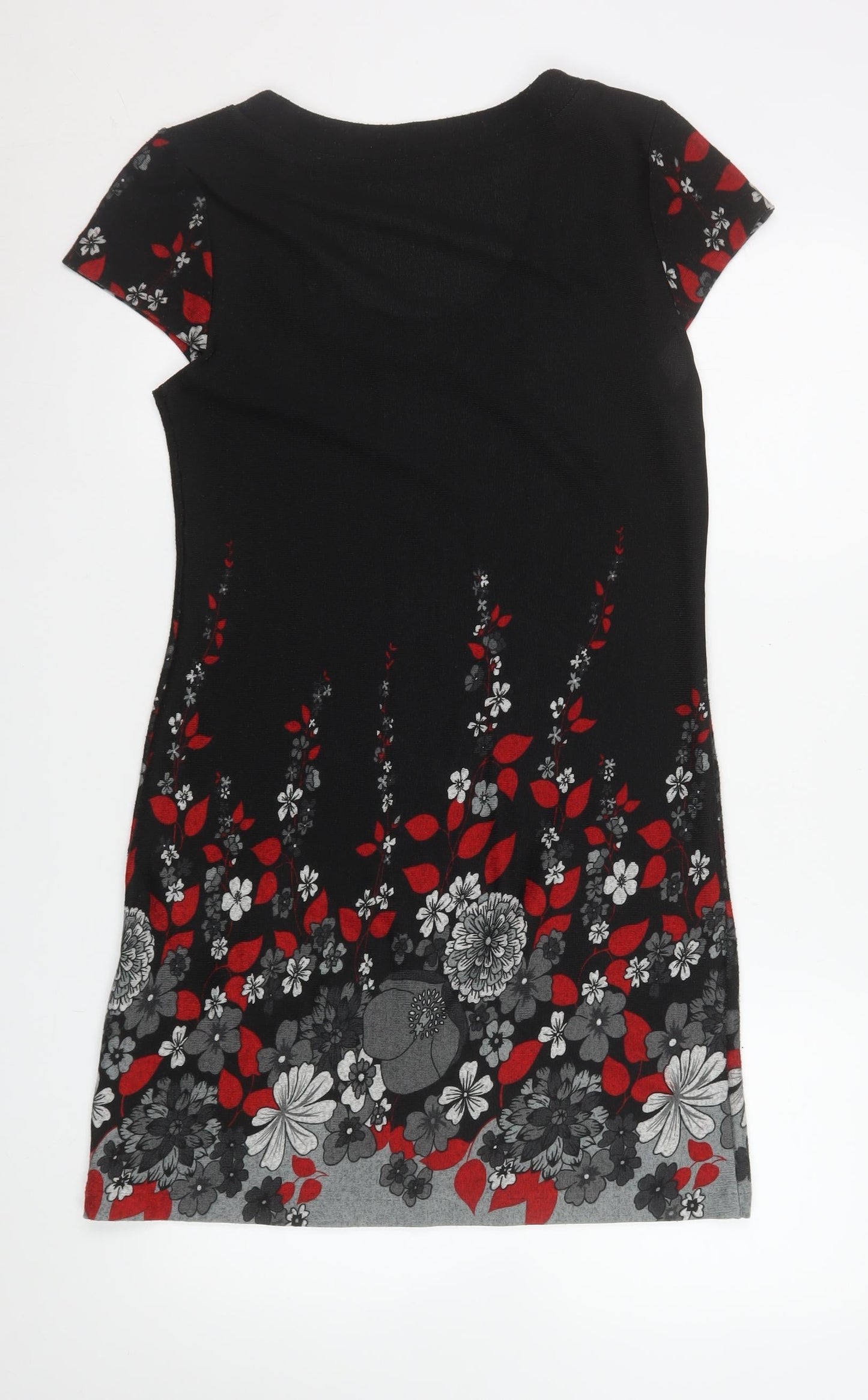 Culture Women’s Black Floral Shift Dress Size 12 Short Sleeve Scoop Neck