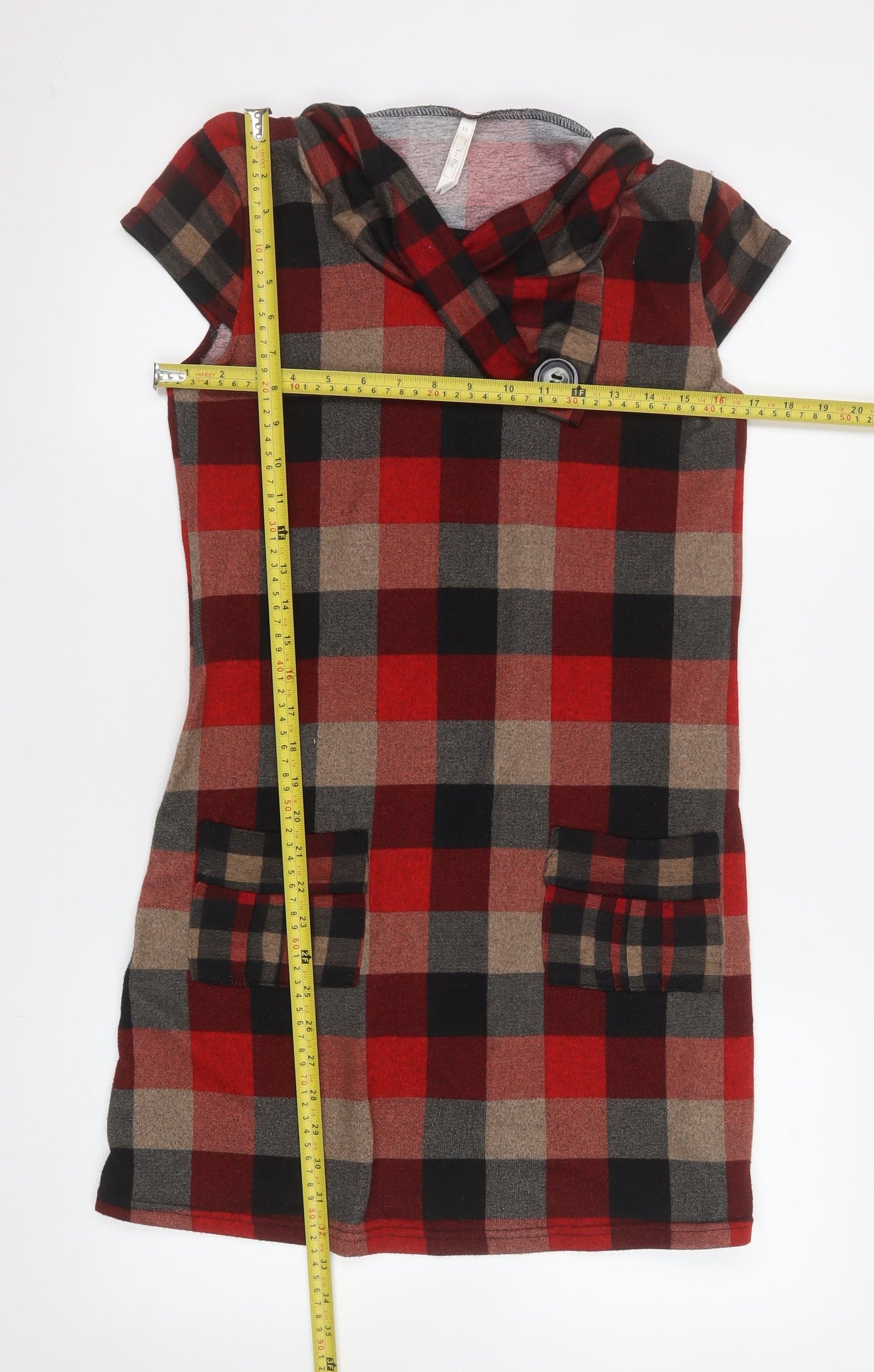 Stella Women Red Check Short Sleeve Shift Dress Size 10